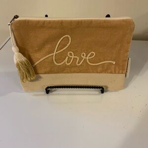 Primitives By Kathy Love Embroidered Velvet and Canvas Clutch — Tan/Cream